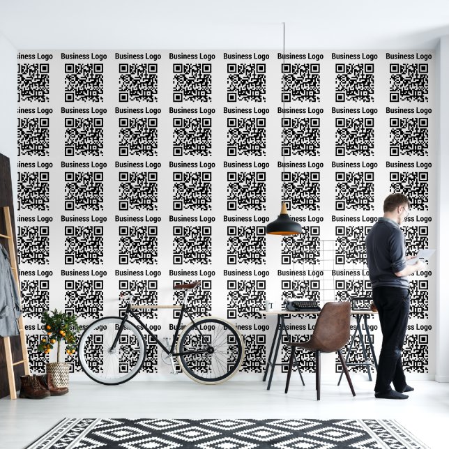 Business Logo QR Code Modern Minimal Office Wallpaper (Living Room)