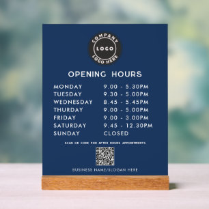 Business Logo QR Code Modern Opening Hours Acrylic Sign