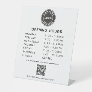 Business Logo QR Code Opening Hours Pedestal Sign