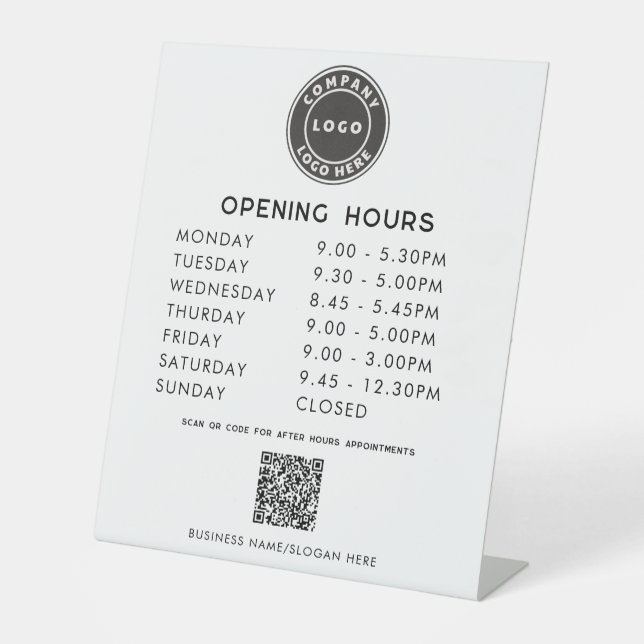 Business Logo QR Code Opening Hours Pedestal Sign (Front)