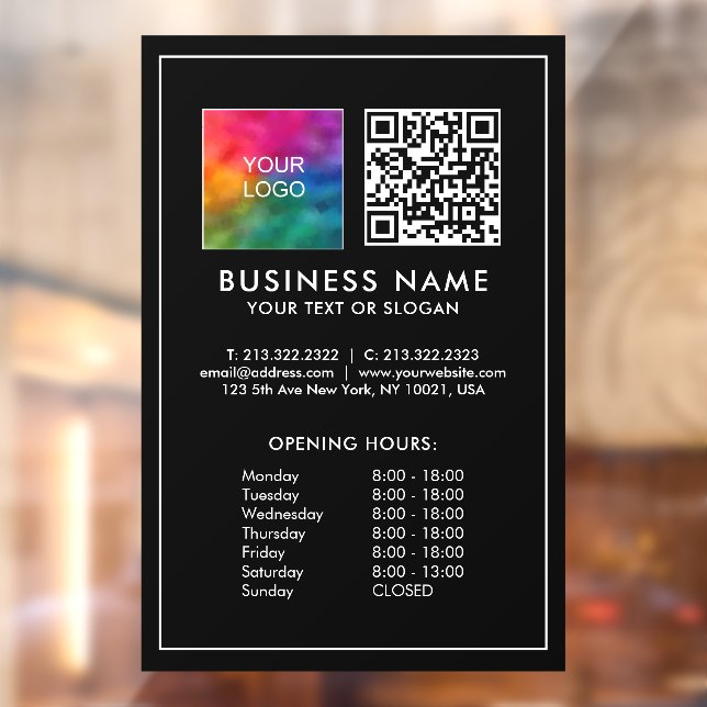 Business Logo QR Code Opening Hours Template Window Cling (Sheet 2)