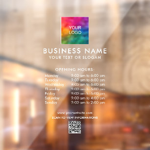Business Logo QR Code Opening Hours Template Window Cling