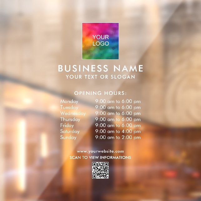 Business Logo QR Code Opening Hours Template Window Cling (Sheet 2)
