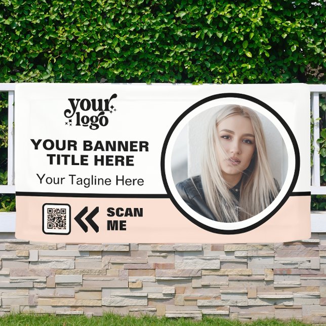 Business Logo QR Code Photo Indoor Outdoor Pink Banner (Creator Uploaded)