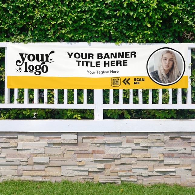Business Logo QR Code Photo Indoor Outdoor Yellow Banner (Creator Uploaded)