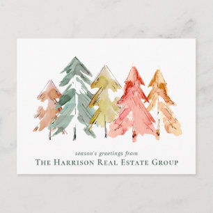 Business Logo QR Code Pine Trees Christmas Holiday Postcard