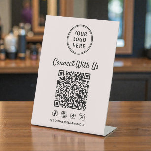 Business Logo QR Code Pink Tabletop Pedestal Sign