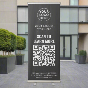 Business Logo & QR Code Professional Black & White Retractable Banner