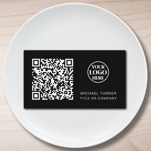 Business Logo QR Code Professional Modern Black Business Card (Creator Uploaded)