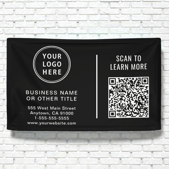 Business Logo QR Code Promotional Black Banner (QR Code Corporate Logo Black Banner)
