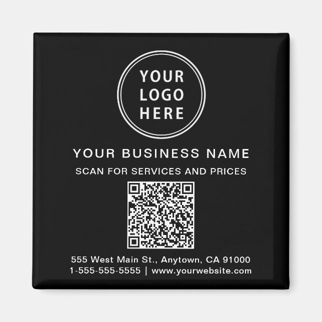 Business Logo QR Code Promotional Black Magnet (Front)