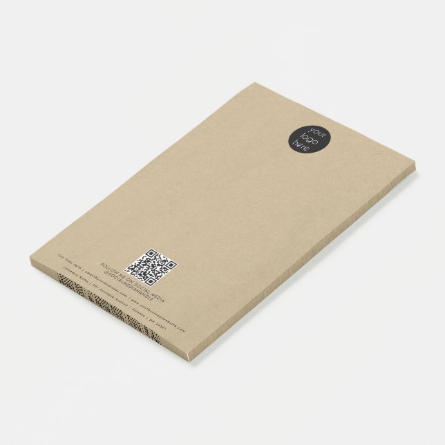 Business Logo QR Code Promotional Rustic Kraft Post-it Notes (Angled)