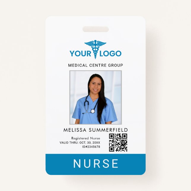 Business Logo QR Code Registered Nurse Photo ID  ID Badge (Front)
