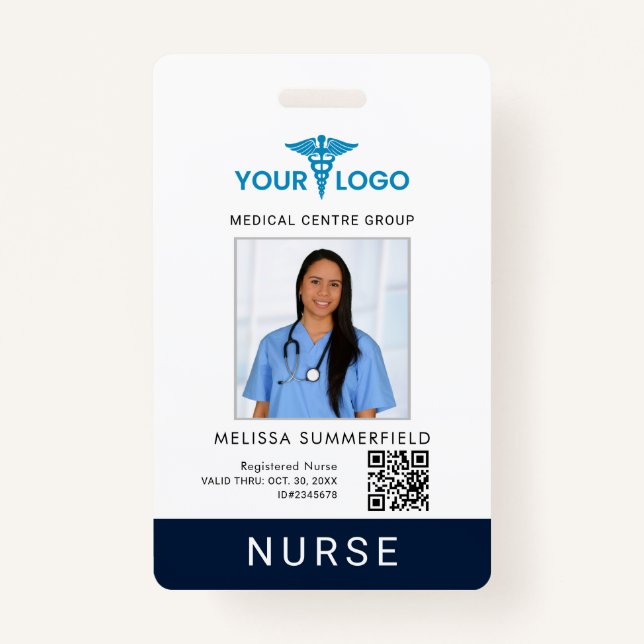 Business Logo QR Code Registered Nurse Photo ID ID Badge (Front)