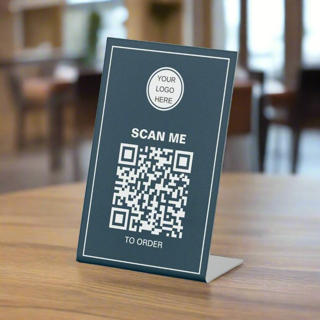 Business Logo QR Code Restaurant Café Order  Pedestal Sign (Creator Uploaded)