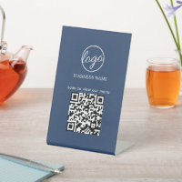 Business Logo QR Code Restuarant Menu Navy Blue