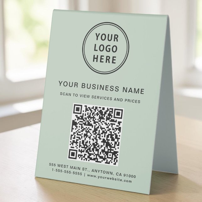 Business Logo QR Code Sage Green (Business Logo QR Code Sage Green Table Tent Sign)
