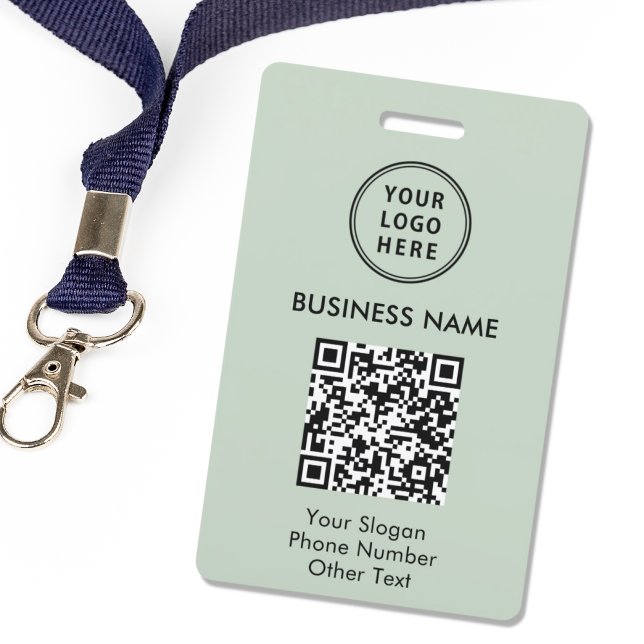 Business Logo QR Code Sage Green ID Badge (Creator Uploaded)