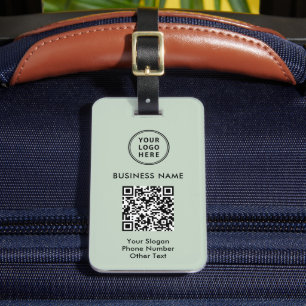 Business Logo QR Code Sage Green Luggage Tag