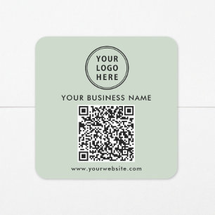 Business Logo QR Code Sage Green Square Sticker