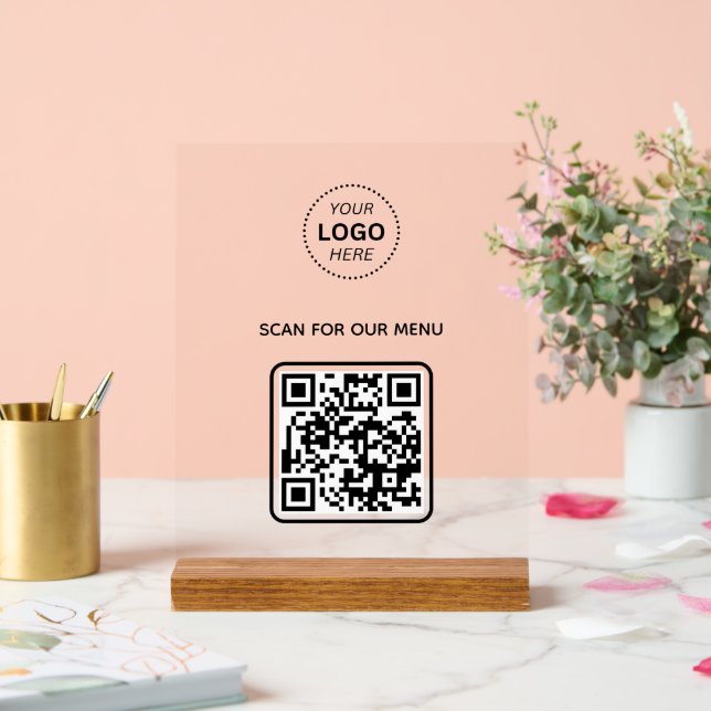 Business Logo QR Code Scan for Menu Acrylic Sign (Wedding)