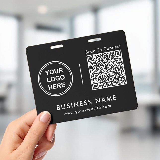 Business Logo QR Code Scan To Connect Black ID Badge (Business Logo QR Code Scan To Connect Black Badge)