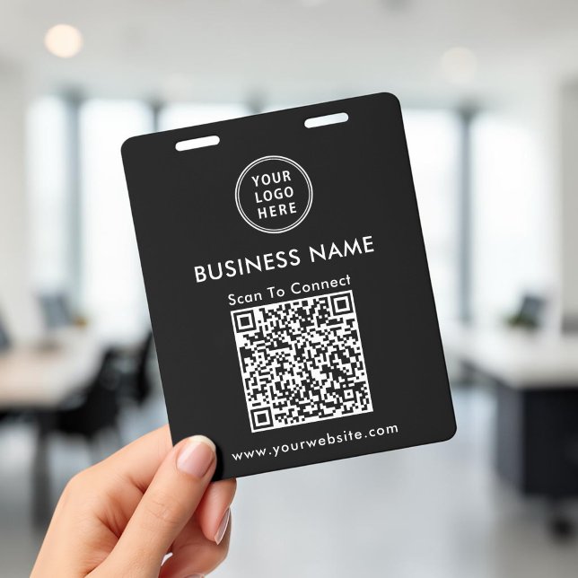 Business Logo QR Code Scan To Connect Black ID Badge (Business Logo QR Code Scan To Connect Black Badge)
