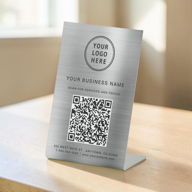 Business Logo QR Code Scan To Connect Silver Pedestal Sign (Business Logo QR Code Scan To Connect Silver Pedestal Sign)