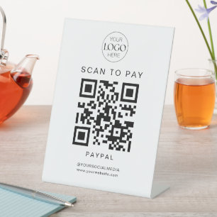 Business Logo QR Code Scan To Pay Chic Modern Pedestal Sign
