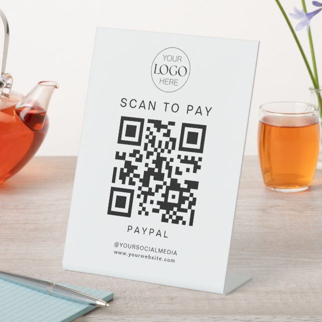 Business Logo QR Code Scan To Pay Chic Modern Pedestal Sign (In SItu)