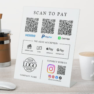 Business Logo Qr Code Scan To Pay Tabletop Sign