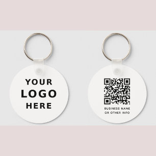 Business Logo & QR Code Simple Minimalist Round Key Ring