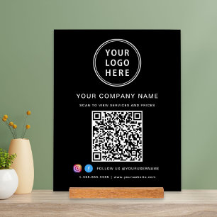 Business Logo QR Code Social Media Black Acrylic Sign