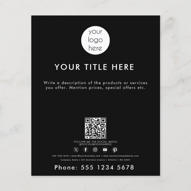 Business Logo QR Code Social Media Black Flyer (Front)