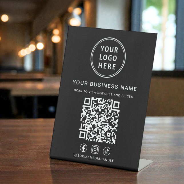 Business Logo QR Code Social Media Black Pedestal Sign (Business Logo QR Code Social Media Black Pedestal Sign)