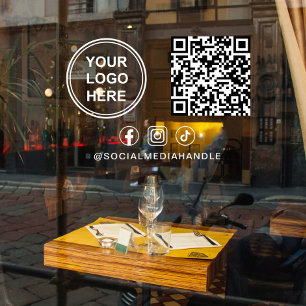 Business Logo QR Code Social Media Horizontal Window Cling