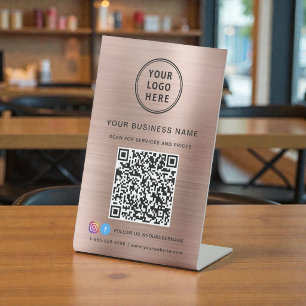 Business Logo QR Code Social Media Rose Gold Pedestal Sign