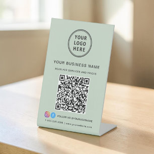 Business Logo QR Code Social Media Sage Green Pedestal Sign
