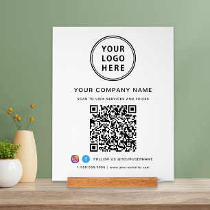 Business Logo QR Code Social Media White Acrylic Sign