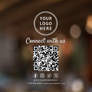 Business Logo QR Code Social Media White Window Cling