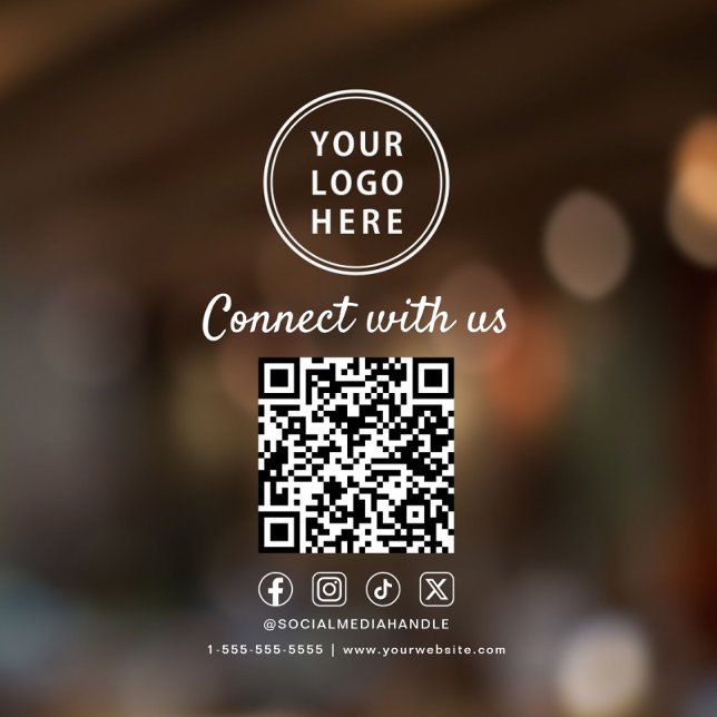 Business Logo QR Code Social Media White Window Cling (Business Logo QR Code Connect With Us White Window Cling)