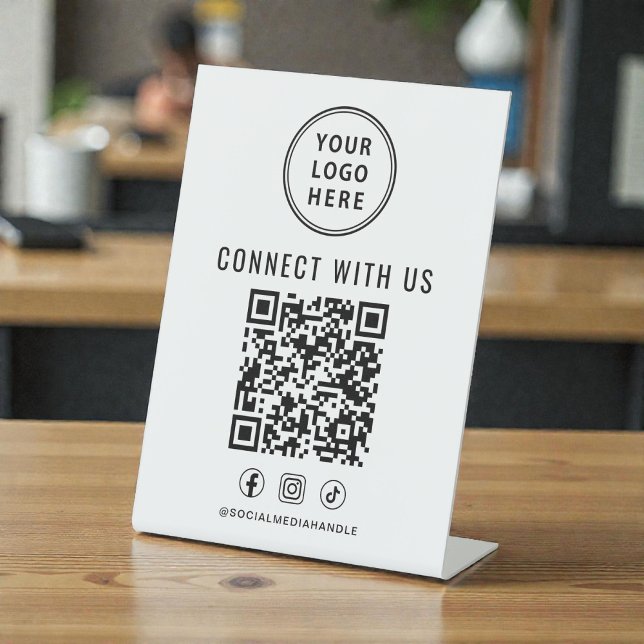 Business Logo QR Code Tabletop Pedestal Sign (Business Logo QR Code Tabletop Pedestal Sign)