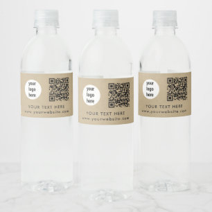 Business Logo QR Code Text Website Kraft Customer Water Bottle Label
