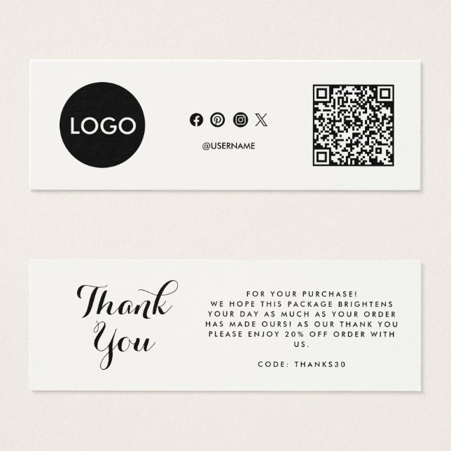 Business Logo  QR Code thank you insert card (Front & Back)