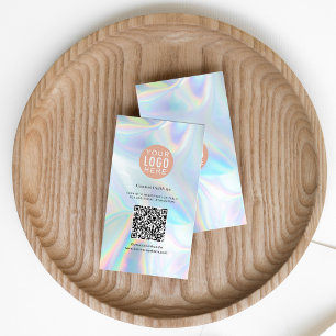 Business Logo QR Code Typography Holographic Business Card