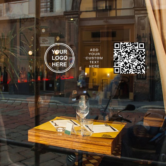 Business Logo QR Code White Lettering Horizontal Window Cling (Business Logo QR Code White Lettering Horizontal Window Cling)