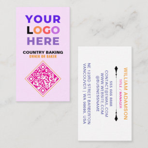 Business Logo & QR Code White & Pink Bakery Business Card