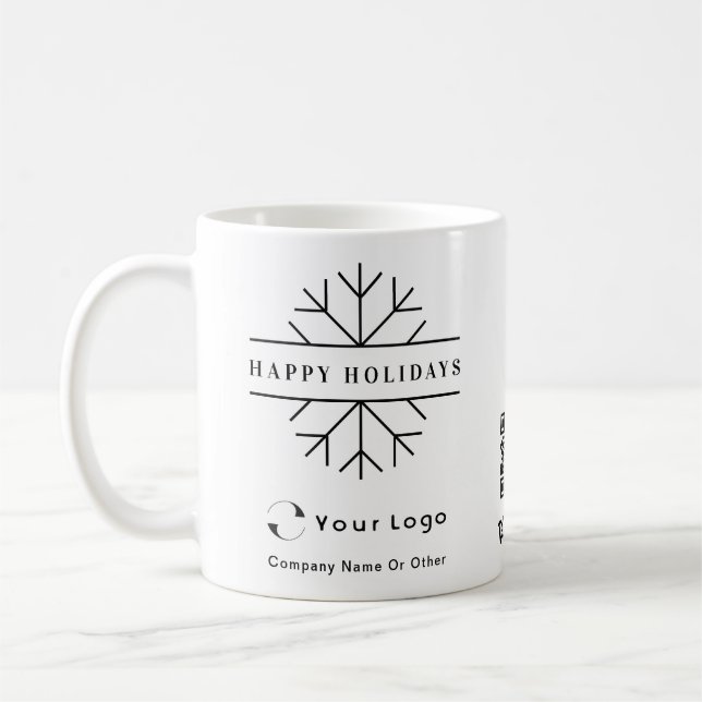 Business Logo QR White Christmas Chic Snowflake Coffee Mug (Left)