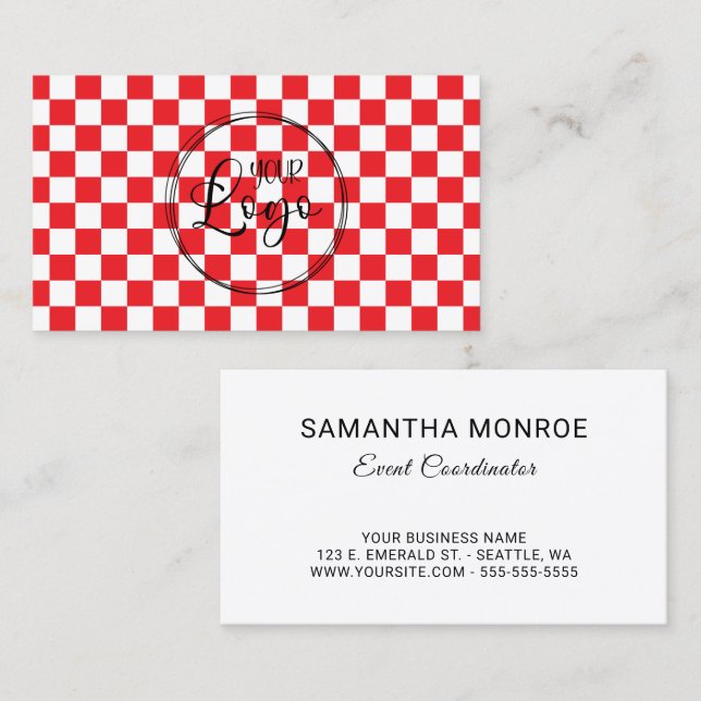 Business Logo Red and White Chequerboard Card (Front/Back)