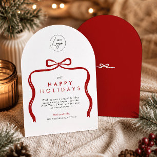 Business Logo Red Bow Arch Christmas Holiday Card